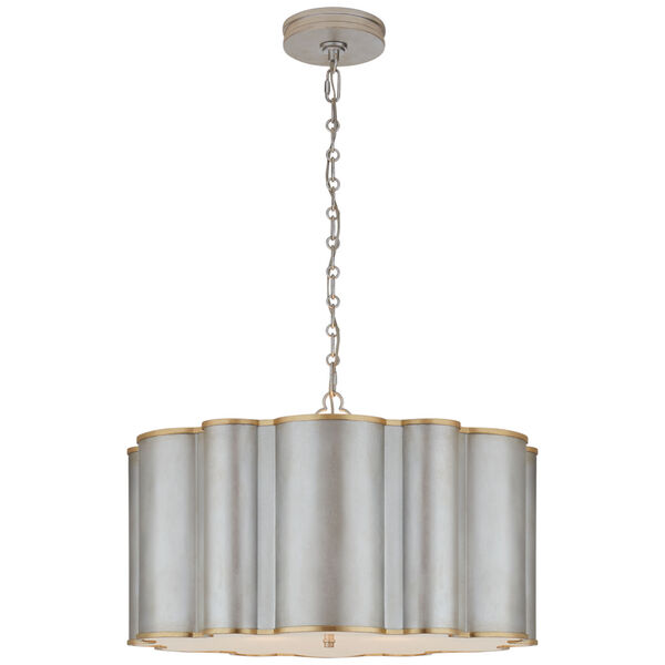 Markos Large Hanging Shade in Burnished Silver Leaf and Gild with Frosted Acrylic by Alexa Hampton, image 1