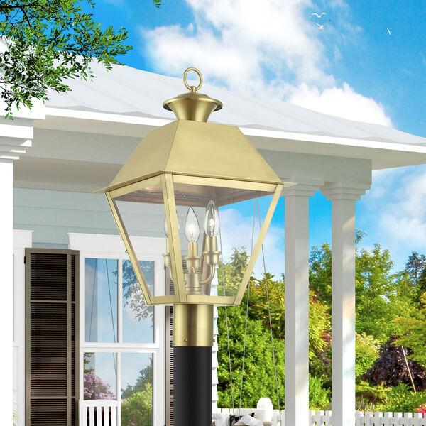 Wentworth Natural Brass Three-Light Outdoor Large Lantern Post, image 2