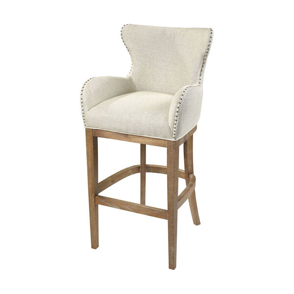 Roxie Cream and Reclaimed Oak Linen Bar Chair, image 1