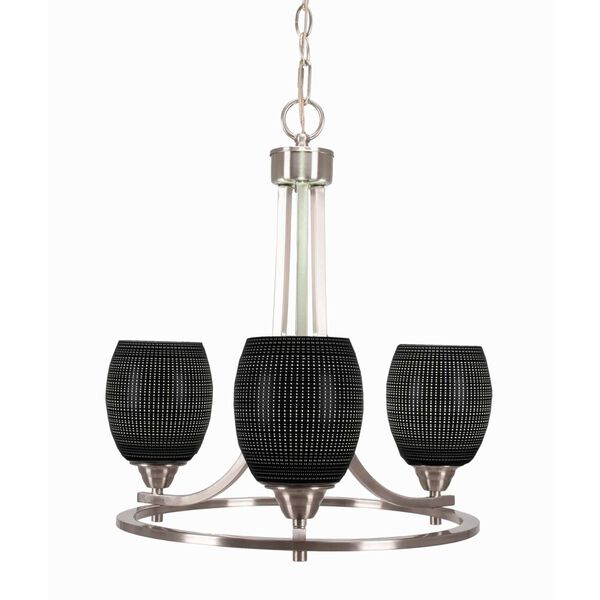 Paramount Brushed Nickel Three-Light Chandelier with Black Dome Matrix Glass, image 1