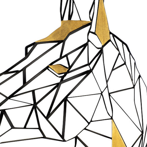 Geometric Animal Kingdom Matte Black Antique Gold Leaf Horse Wall Art, image 3