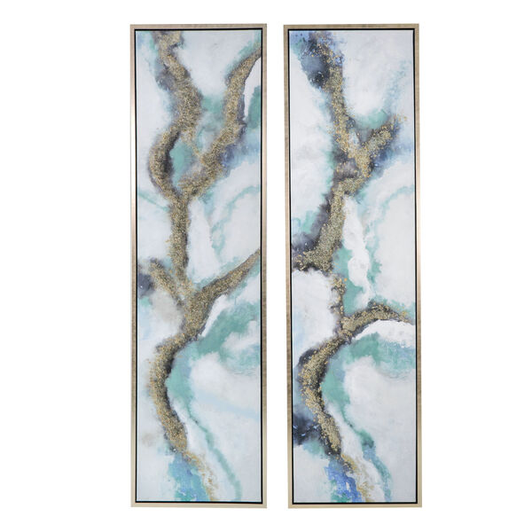 Growing Inside Oil Painting 0n Frame Blue and Gold 20 x 71-Inch Wall Art, Set of 2, image 2