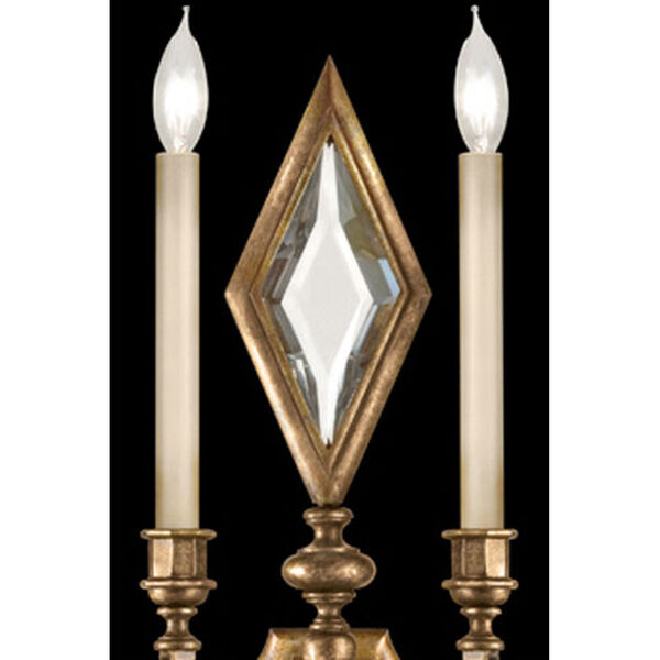 Encased Gems Two-Light Wall Sconce in Variegated Gold Leaf Finish with Clear Crystal Gems, image 3