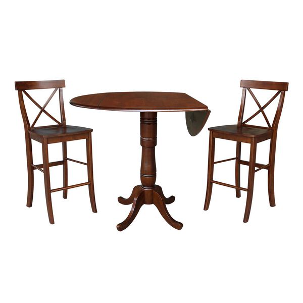 Espresso Round Pedestal Bar Height Table with Stools, 3-Piece, image 1