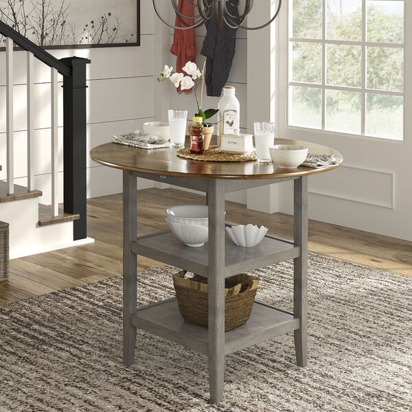 Caroline Gray Two-Tone Side Drop Leaf Round Counter Height Table, image 6