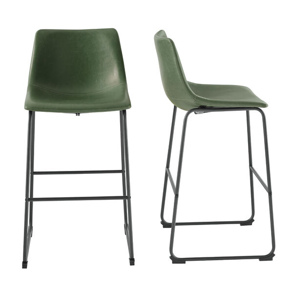 Green Faux Leather Barstool, Set of Two, image 4