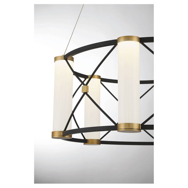Aries Matte Black and Burnished Brass Six-Light Integrated LED Pendant, image 6
