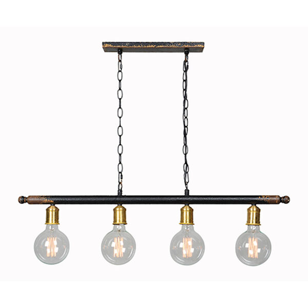 Ash Raw Brass And Rustic Black Four-Light Island Chandelier, image 1