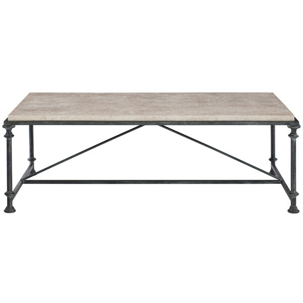 Freestanding Occasional Antique Silver and Travertine Stone 57-Inch Cocktail Table, image 1