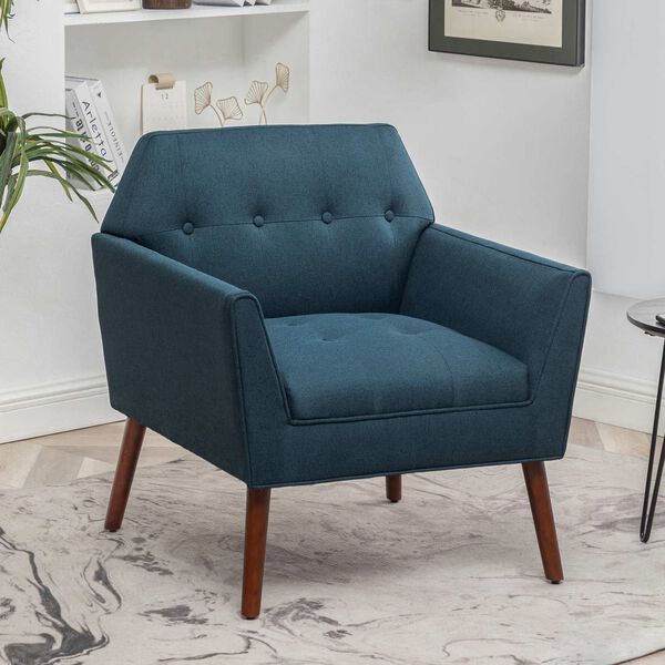 Take A Seat Dark Blue Fabric Espresso Andy Accent Chair, image 2