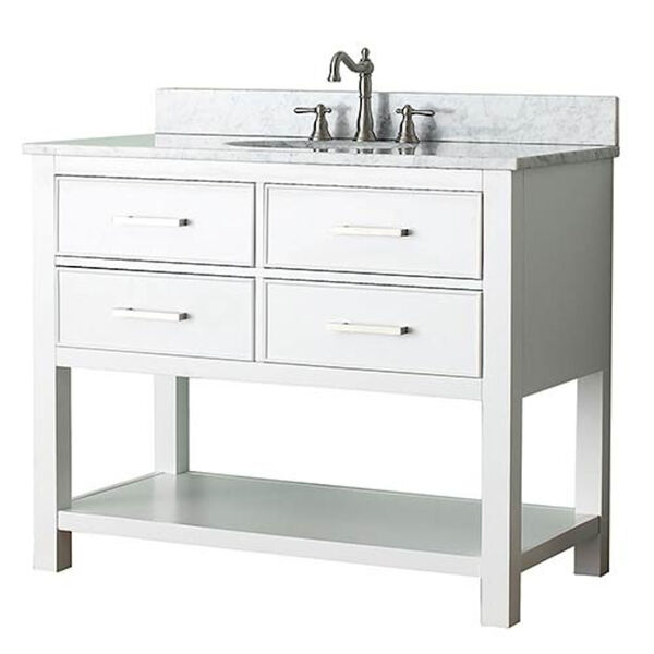 Brooks White 42-Inch Vanity Combo with Carrera White Marble Top, image 1