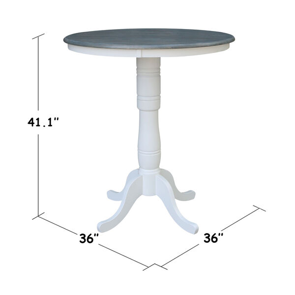 White and Heather Gray 36-Inch Width x 41-Inch Height Hardwood Round Top Bar Height Pedestal Table, image 3