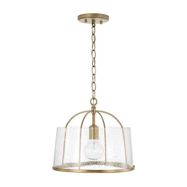 HomePlace Madison Aged Brass One-Light Semi-Flush or Pendant with Clear Seeded Glass, image 2