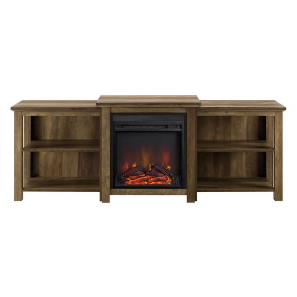 Reclaimed Barnwood 70-Inch Tiered Top Open Shelf Fireplace TV Console, image 1