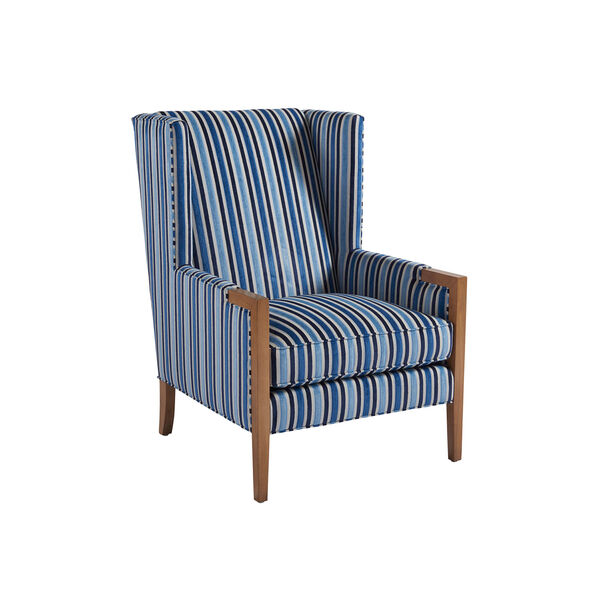 Upholstery Blue Stripe Stratton Wing Chair, image 1