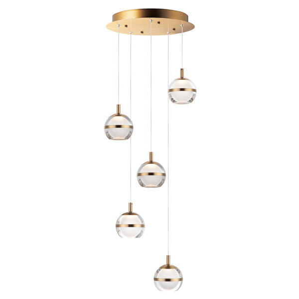 Swank Natural Aged Brass Five-Light LED Mini Pendant, image 1