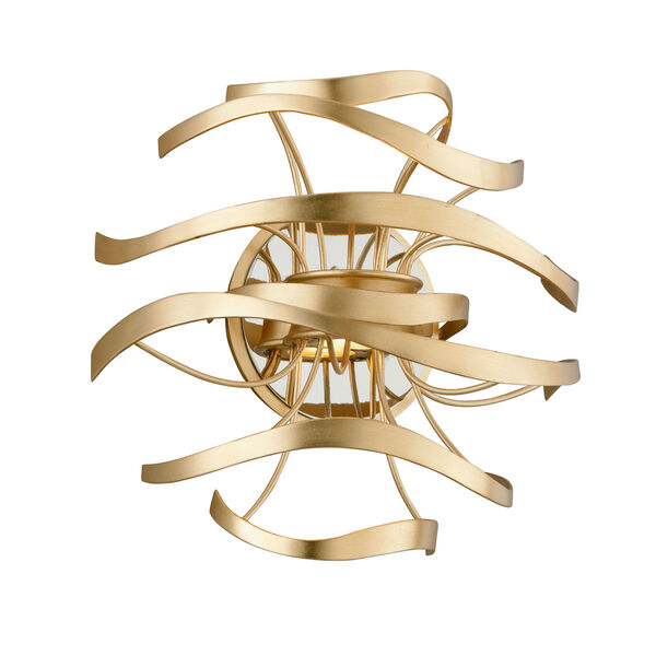 Calligraphy Gold Leaf with Polished Stainless Accents LED Two-Light Wall Sconce, image 1
