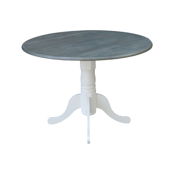 White and Heather Gray 42-Inch Round Dual Drop Leaf Pedestal Table, image 2