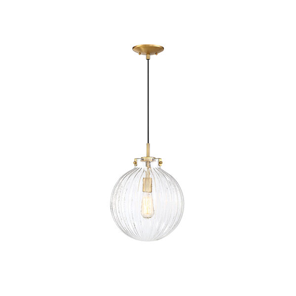 Whittier Brass One-Light Mini Pendant with Ribbed Glass, image 1