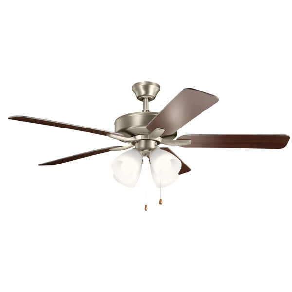 Basics Pro Premier Brushed Nickel 52-Inch Ceiling Fan with White Etched Glass, image 2