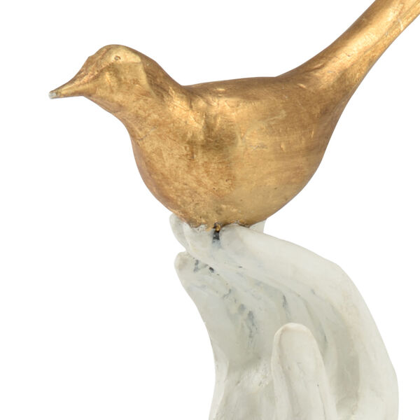 White and Gold  Bird in the Hand Sculpture, image 2