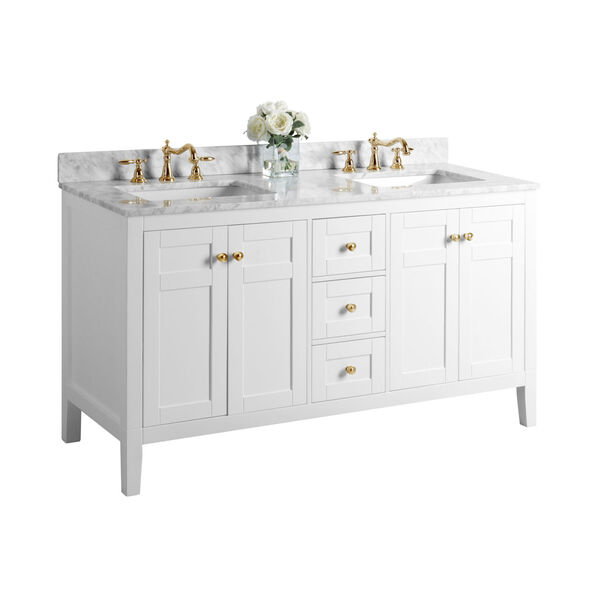 Maili White 60-Inch Vanity Console with Mirror and Gold Hardware, image 4
