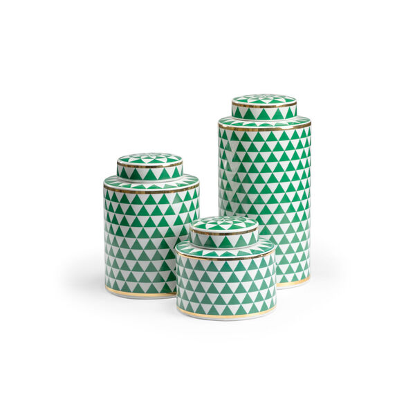 Green and White  Triad Canisters, Set of 3, image 1