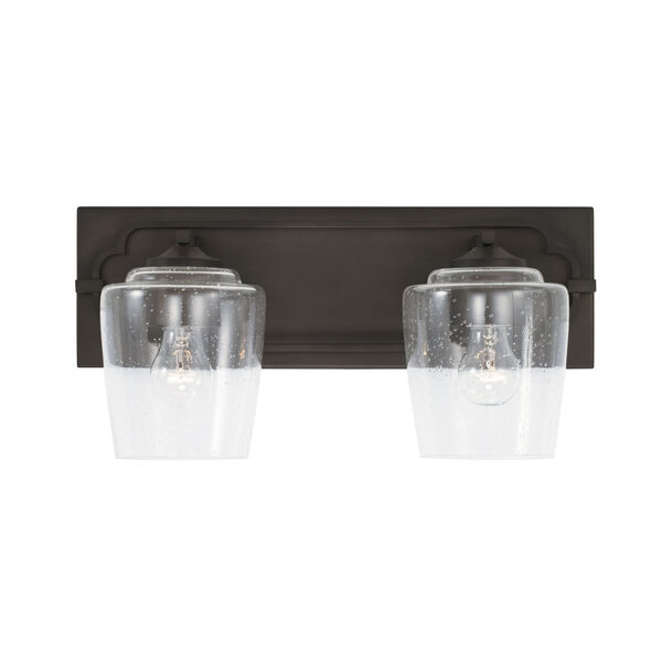 Merrick Old Bronze Two-Light Bath Vanity with Clear Seeded Glass Shades, image 2