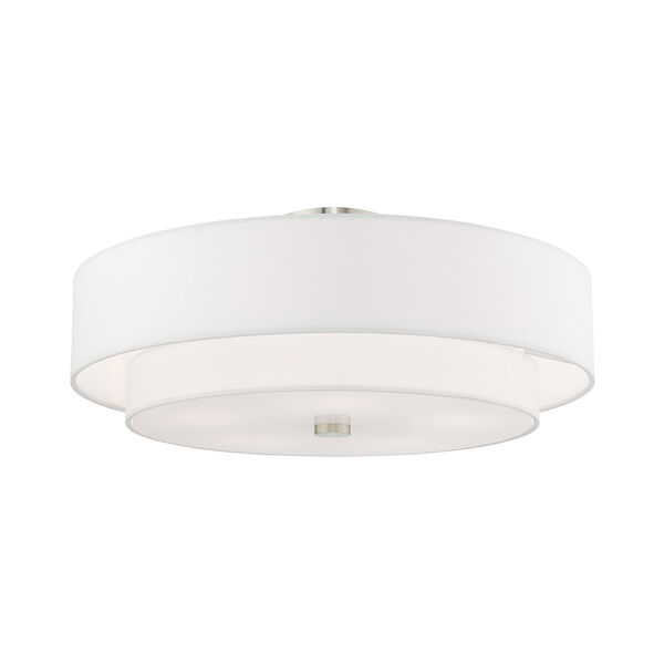 Meridian Brushed Nickel 22-Inch Five-Light Ceiling Mount with Hand Crafted Off-White Hardback Shade, image 3