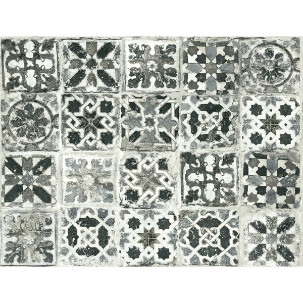 Stonecraft Encaustic Black Tile Peel and Stick Wallpaper, image 2