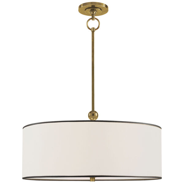 Reed Hanging Shade in Hand-Rubbed Antique Brass with Linen Shade with Black Trim by Thomas O'Brien, image 1