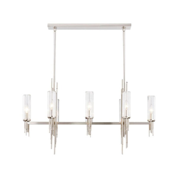 Torres Polished Nickel Eight-Light Linear Chandelier with Ribbed Glass Shades, image 1