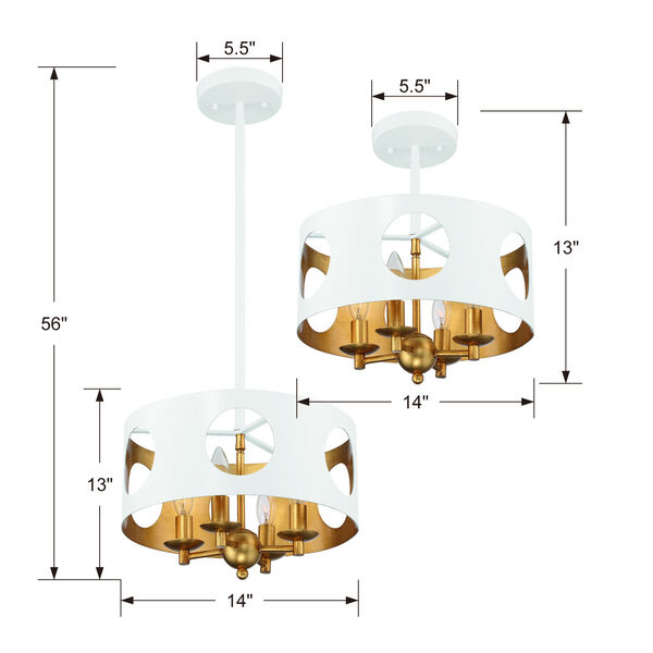 Odelle Matte White and Antique Gold Four-Light Ceiling Pendant, image 5
