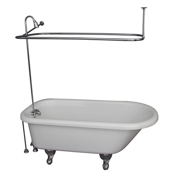 Polished Chrome Tub Kit 67-Inch Acrylic Roll Top, Shower Unit, Supplies, and Drain, image 1