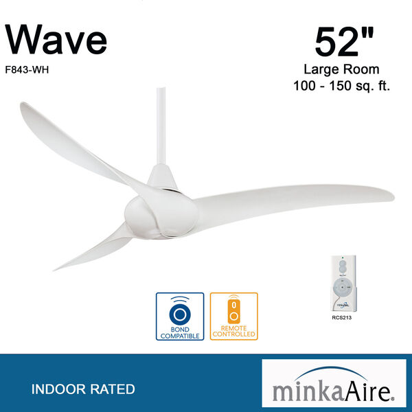 Wave 52-Inch Ceiling Fan in White with Three Blades, image 5