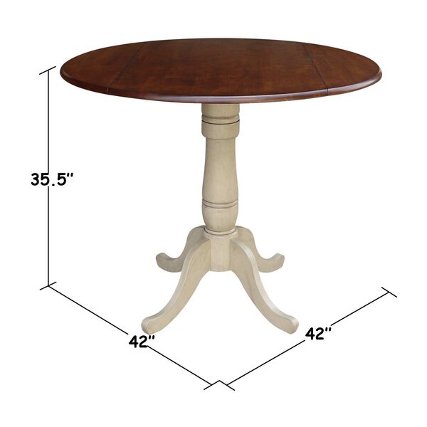 Antiqued Almond and Espresso 36-Inch Round Dual Drop Leaf Pedestal Dining Table, image 5