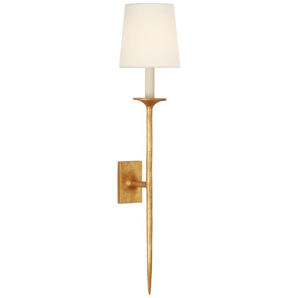 Catina Large Tail Sconce in Antique Gold Leaf with Linen Shade by Julie Neill, image 1