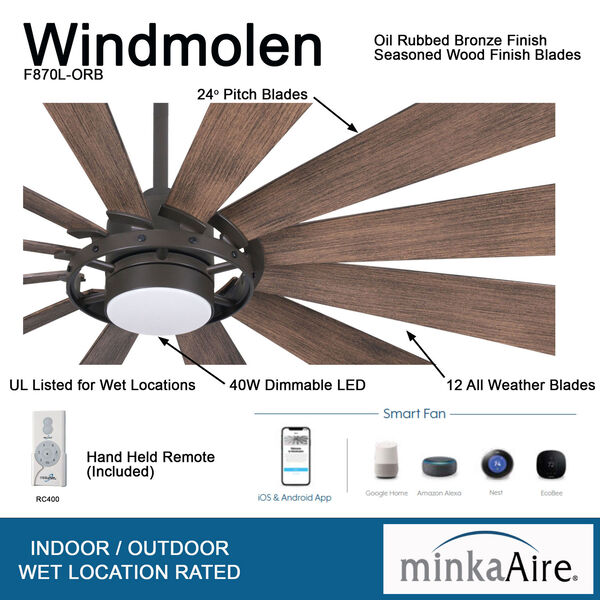 Windmolen Oil Rubbed Bronze 65-Inch Smart LED Outdoor Ceiling Fan, image 3