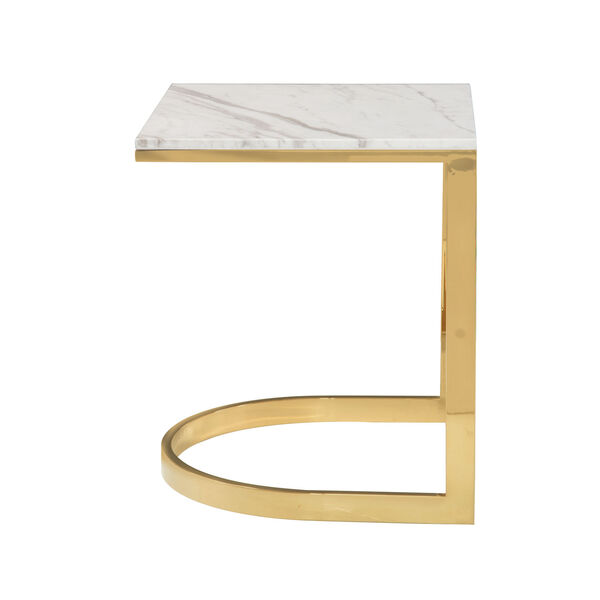 Freestanding Occasional Polished Brass and Jazz White Marble 22-Inch End Table, image 2