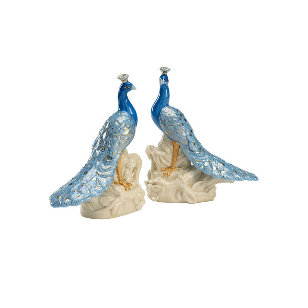 Blue and Cream Peacocks Figurines- Pair, image 1