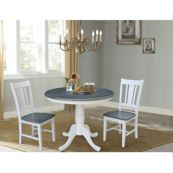 San Remo White and Heather Gray 36-Inch Round Extension Dining Table With Two Chairs, Three-Piece, image 2
