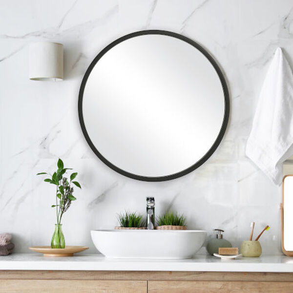 Linden Matte Black 27-inch Round Wall Mirror, image 1