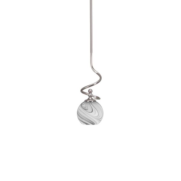Capri Brushed Nickel One-Light Mini Pendant with Onyx Round Swirl Glass, image 1
