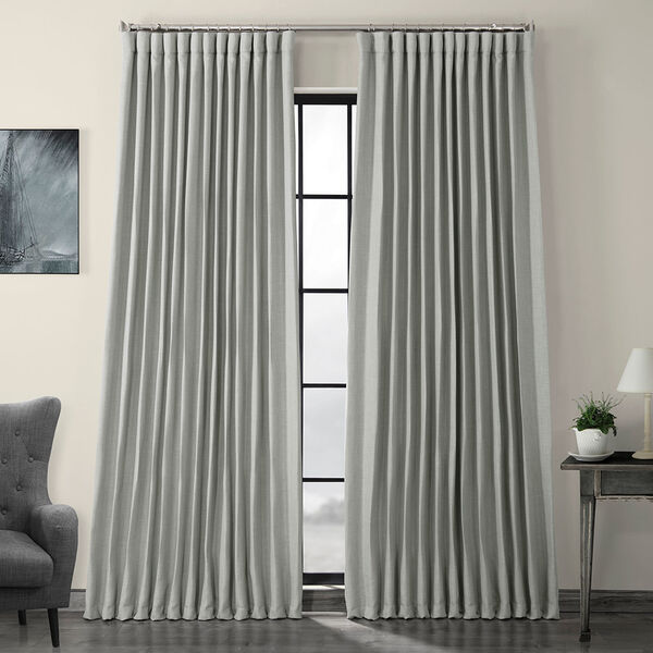 Heather Grey Faux Linen Extra Wide Blackout Curtain Single Panel, image 1