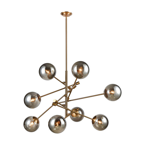 Accelerated Returns Aged Brass with Plated Smoke Glass Eight-Light Chandelier, image 1
