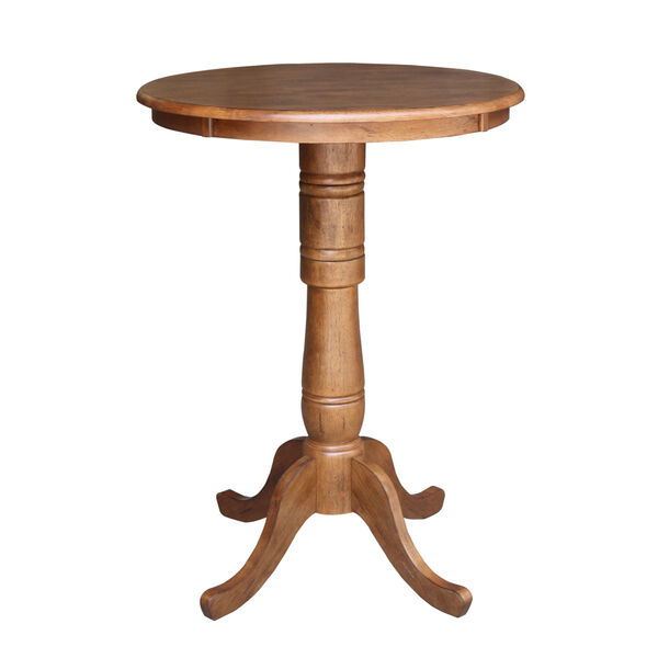 Distressed Oak 30-Inch Round Top Pedestal Bar Height Table with Two X-Back Stool, Set of Three, image 3