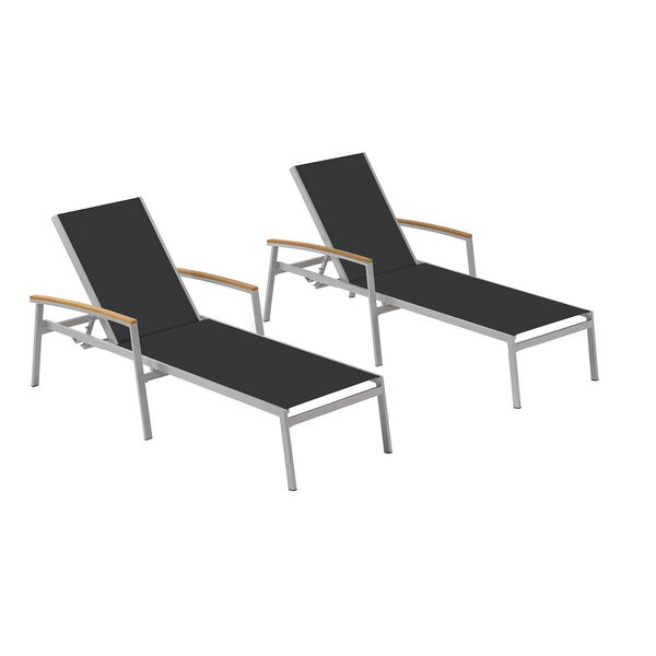 Travira Black Sling Chaise Lounge with Natural Tekwood Armcaps, Set of Two, image 1