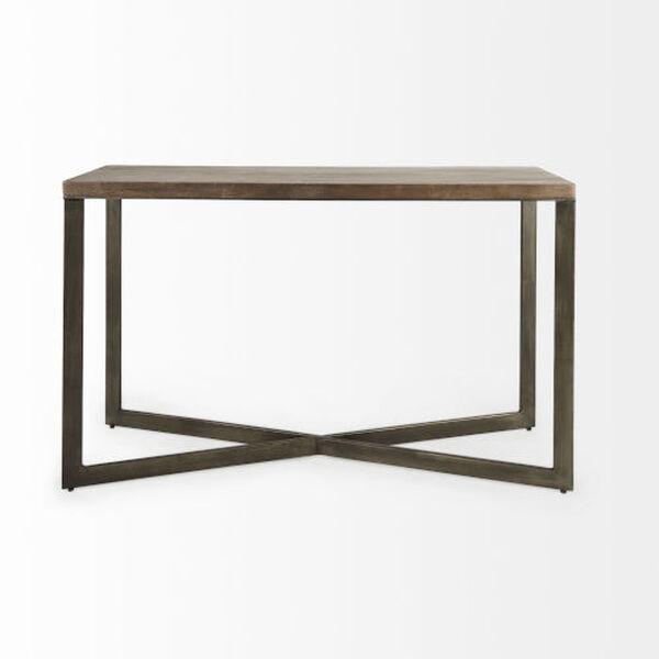 Faye Medium Brown and Antique Nickel X-Shaped Console Table, image 2