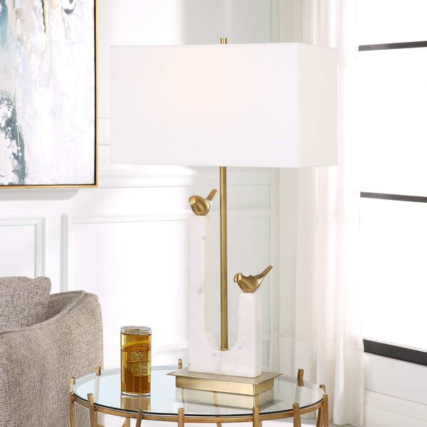 Songbirds White and Brushed Brass Table Lamp, image 2