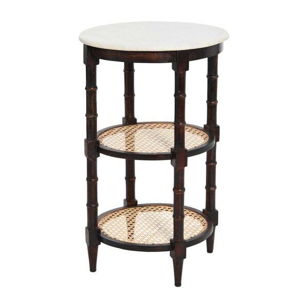 Brown Mango Wood and Woven Cane Side Table, image 1
